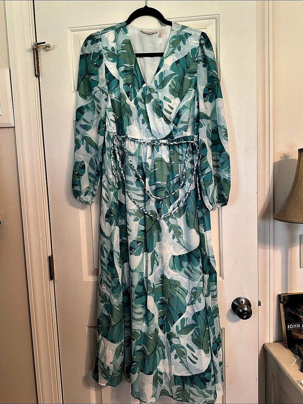 Soft Surroundings Abstract Midi Dress in Green & White Size Medium